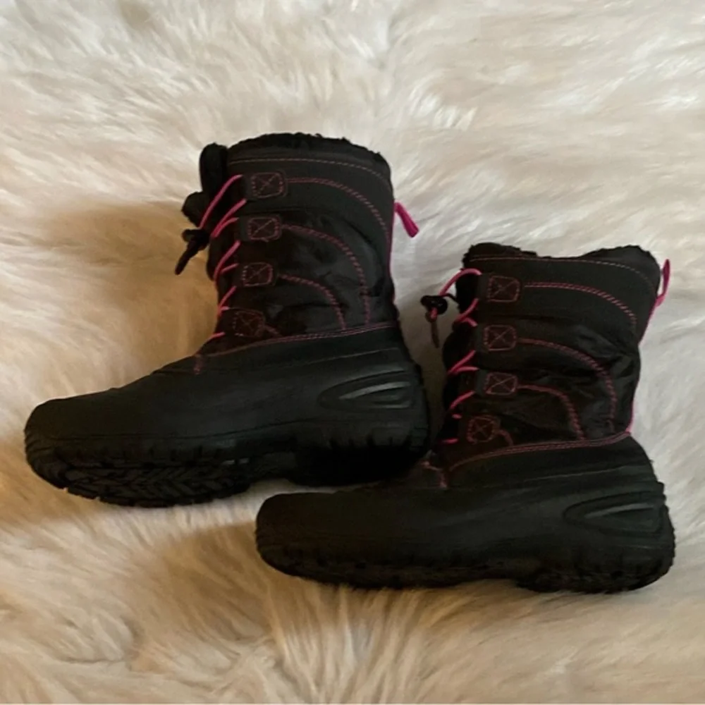 Glacier Boots Big‎ Girls Size 4 Black-Pink Slip On Water Resistant Warm